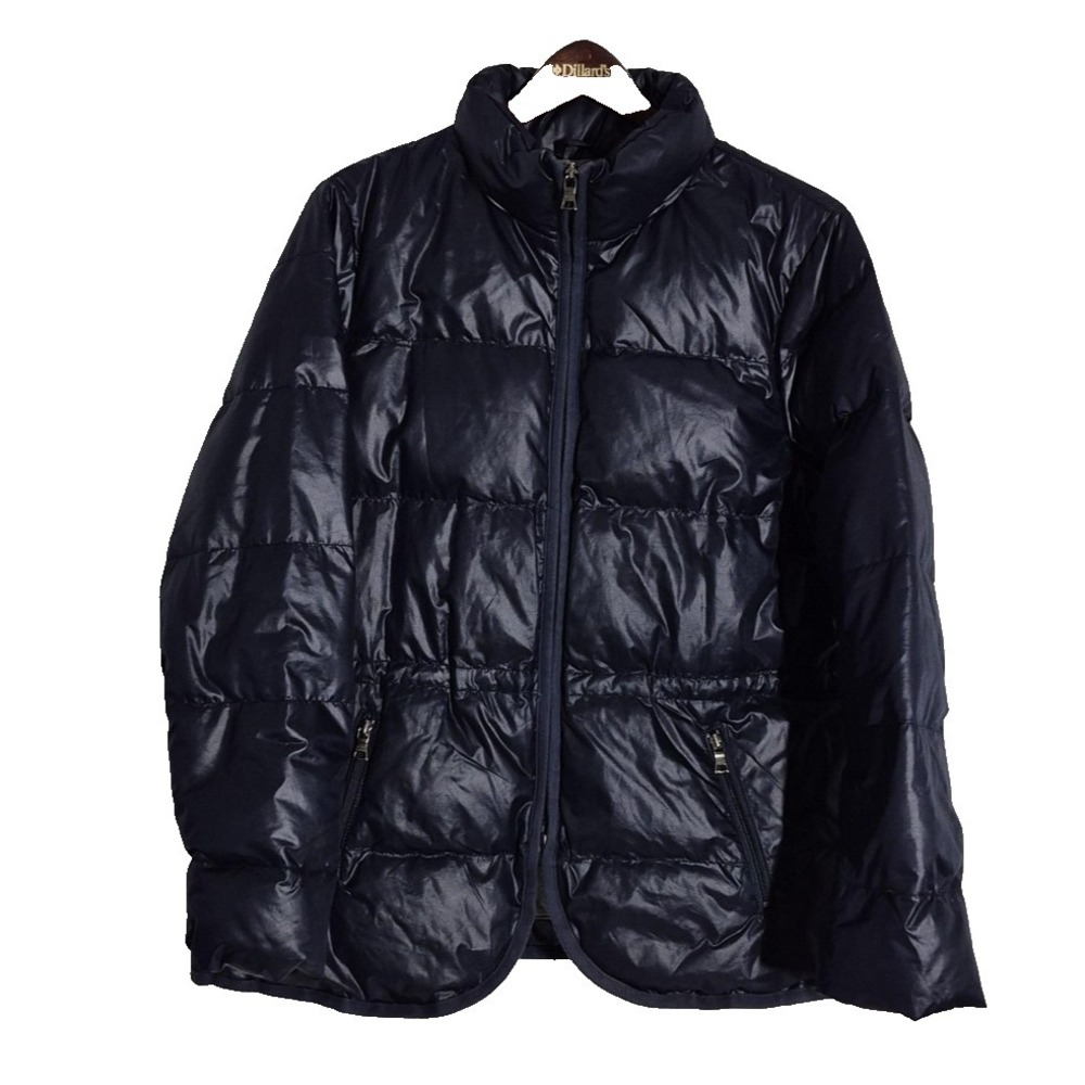 Banana Republic Jacket Womens Medium‎ Blue Down Puffer Zip Pockets Quilted
